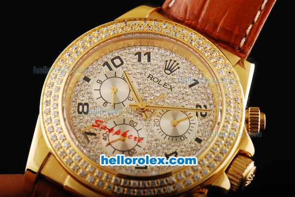 Rolex Daytona Automatic Movement Gold Case with Diamond Bezel-Diamond Dial and Black Numeral Hour Markers - Click Image to Close